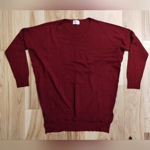 Dreamers split hem slouchy maroon v neck sweater